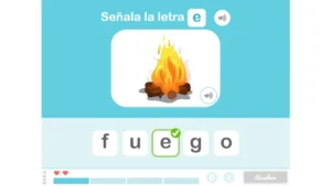 Fiche de NeuronUP pour travailler le vocabulaire et la discrimination chez les enfants : Détective de lettres.
