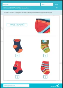 Fragment de plusieurs paires de chaussettes colorées utilisées dans l’activité Parties d’objets de NeuronUP.