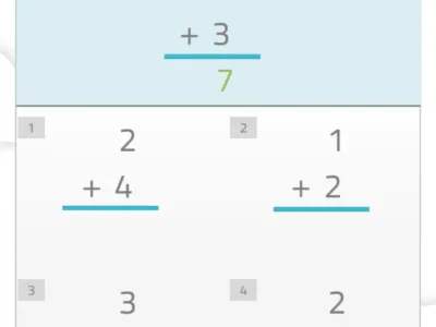 Capture d'écran de l'interface NeuronUP montrant l'activité Sommes – Niveau basique: additions en colonne et cases numérotées