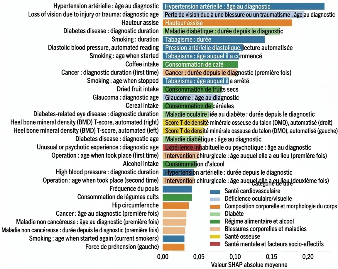 Variables de l’exposome contribuant le plus à la prédiction de la santé cérébrale (Brain Age Gap).