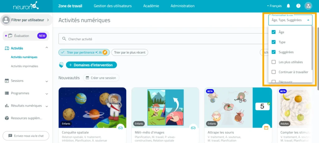Sélectionnez les filtres – NeuronUP
