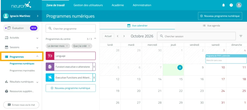 Accédez à « Programmes numériques » – NeuronUP
