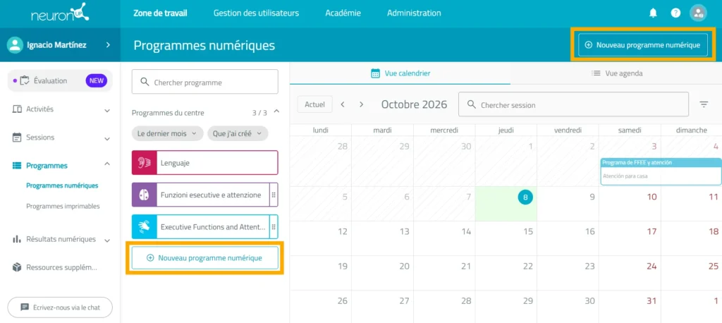 Cliquez sur « Nouveau programme numérique » – NeuronUP