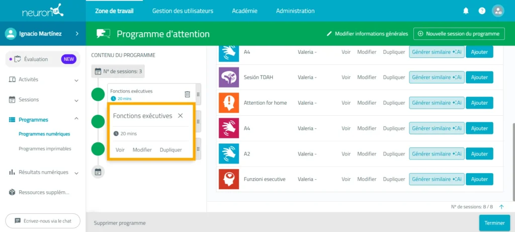 Configurez les sessions – NeuronUP