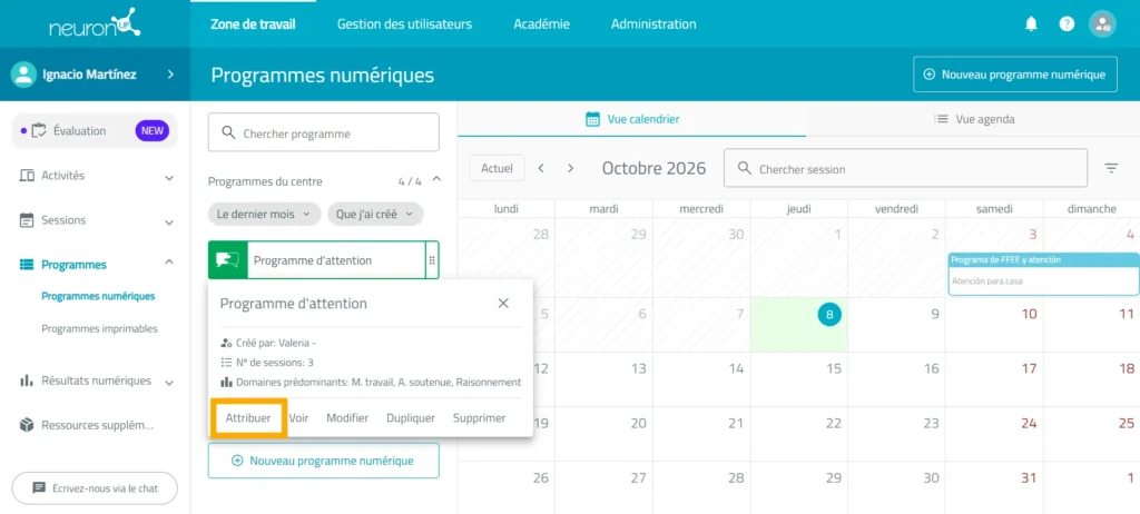 Attribuez et planifiez le programme – NeuronUP