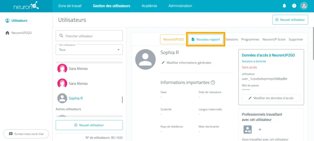 Sélectionnez « Nouveau rapport » – NeuronUP