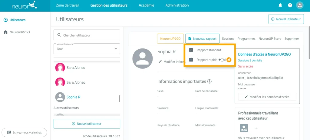 Choisissez le type de rapport – NeuronUP