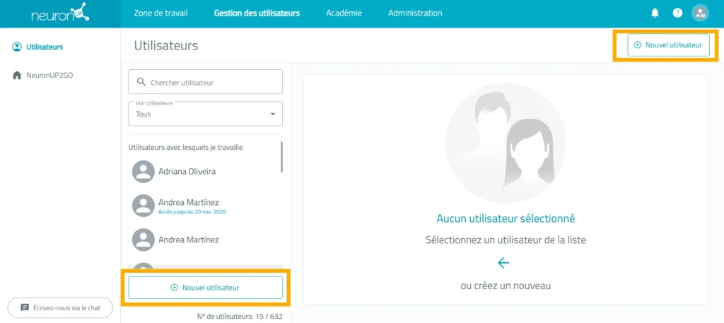 Cliquez sur « Nouvel utilisateur » – NeuronUP