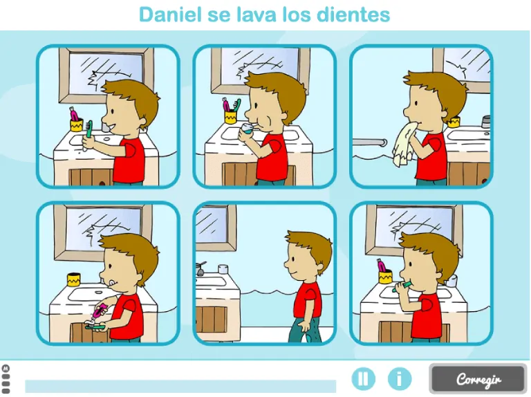 Actividad de NeuronUP para trabajar las actividades de la vida diaria "Pasito a pasito (dibujos)".