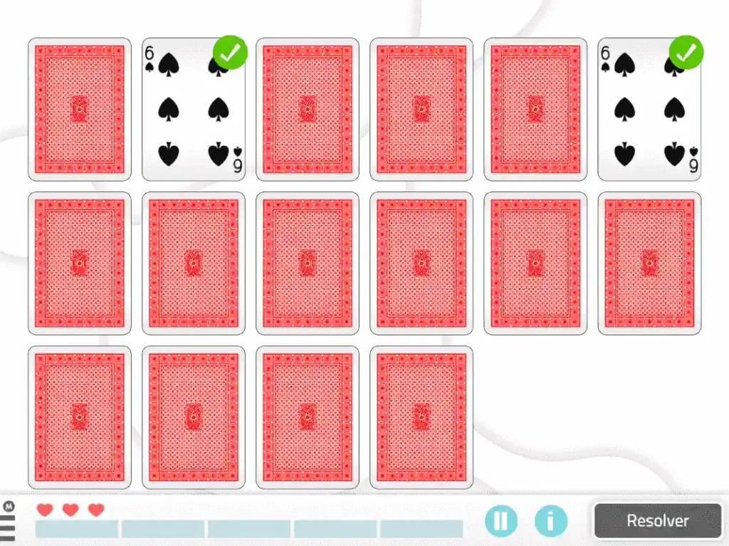 Actividad de NeuronUP para intervención en personas con síndrome de Down "empareja las cartas de poker"