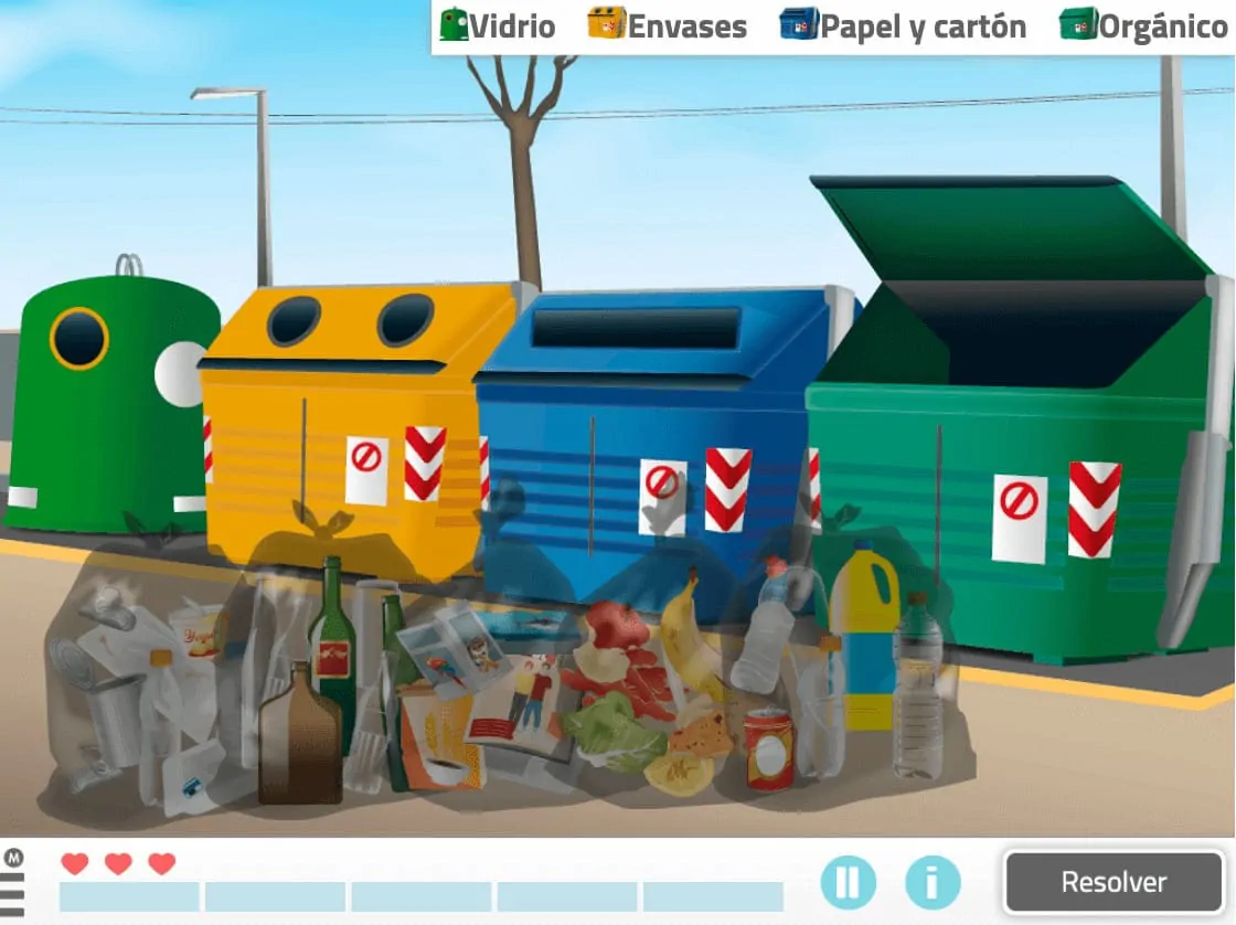 Actividad de NeuronUP para trabajar las actividades de la vida diaria "Recicla la basura".