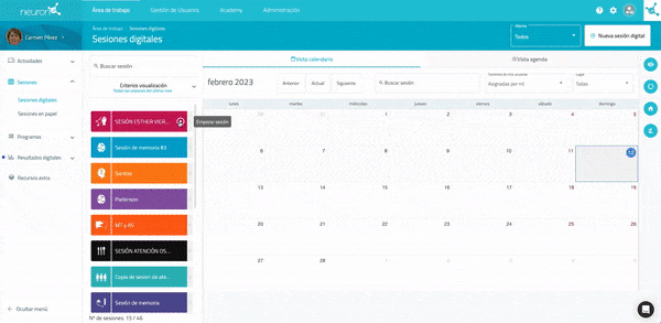 Scorciatoia per avviare le sessioni che permette di iniziarle immediatamente senza doverle assegnare al calendario.