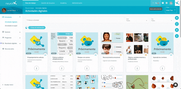 Filtro della lingua a livello di contenuto di NeuronUP