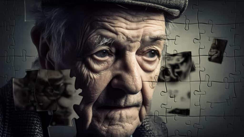 Anosognosia nella malattia di Alzheimer NeuronUP. Puzzle con il volto di un anziano