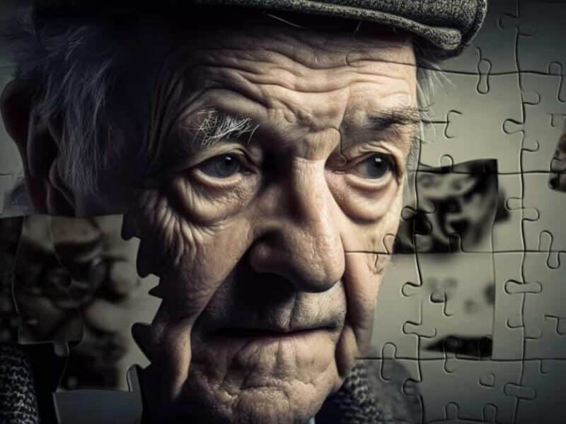 Anosognosia nella malattia di Alzheimer NeuronUP. Puzzle con il volto di un anziano