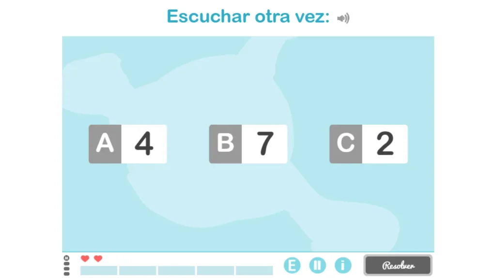 Scheda di NeuronUP per lavorare la discriminazione nei bambini: Quale numero ascolti