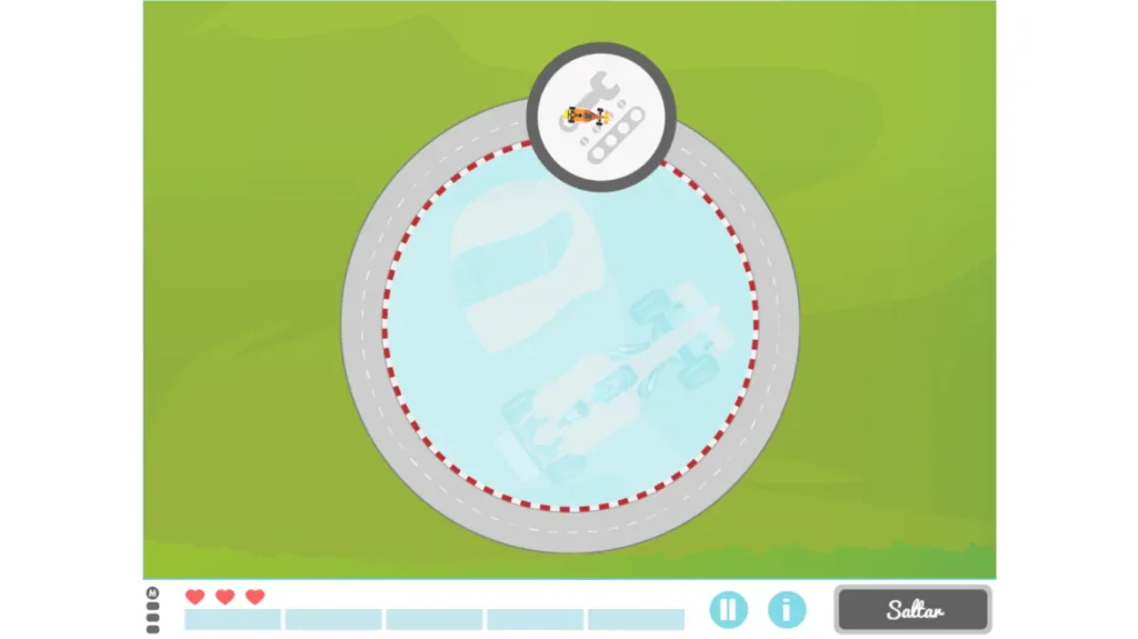 Gioco di NeuronUP per lavorare sulla relazione spaziale nei bambini: Sosta ai box