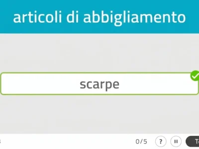 Interfaccia NeuronUP: Categorie contro il tempo, testo 'elementi per vestirsi', campo 'scarpe' verificato e contatore di 3.