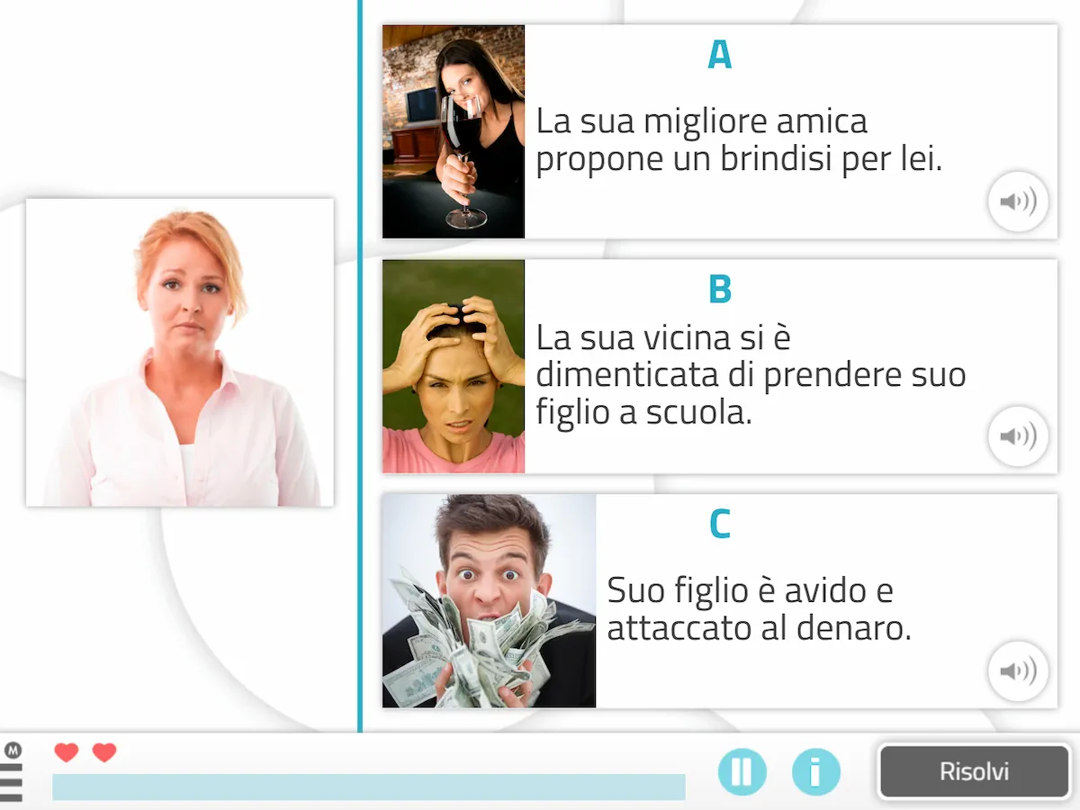 Attività di NeuronUP - Reazione emotiva alle situazioni - Difficile