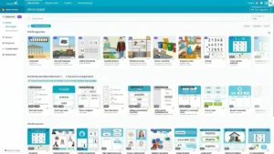 Copertina di NeuronUP: interfaccia educativa con menu superiore e piastrelle di attività interattive per parole, numeri e vocabolario.