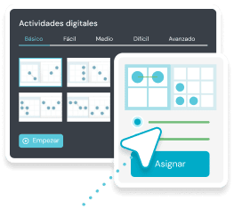 Interfaccia delle attività digitali con livelli da Base ad Avanzato, assegnazione e griglia di esercizi dal design minimalista