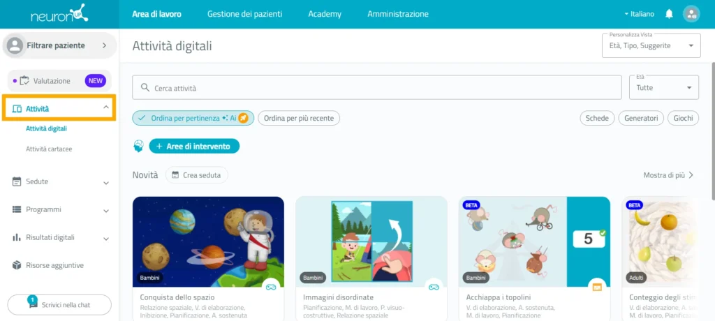 Accedi a «Attività» – NeuronUP
