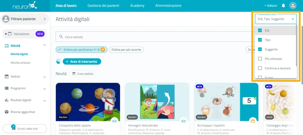 Seleziona i filtri – NeuronUP