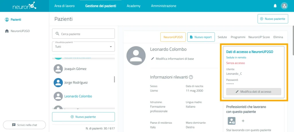 Fornisci i dati di accesso – NeuronUP