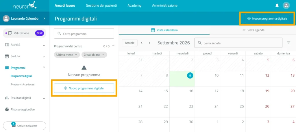 Fai clic su «Nuovo programma digitale» – NeuronUP