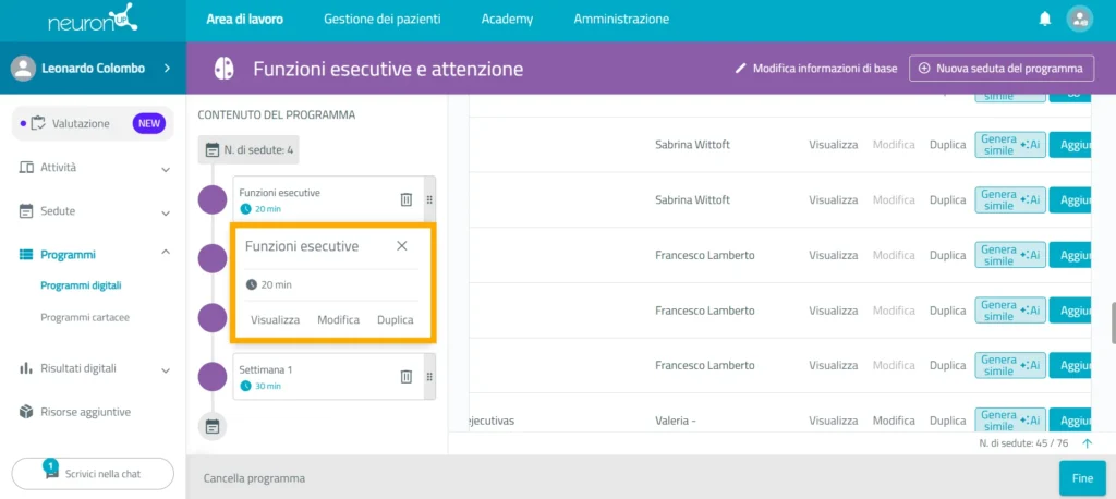Configura le sedute – NeuronUP
