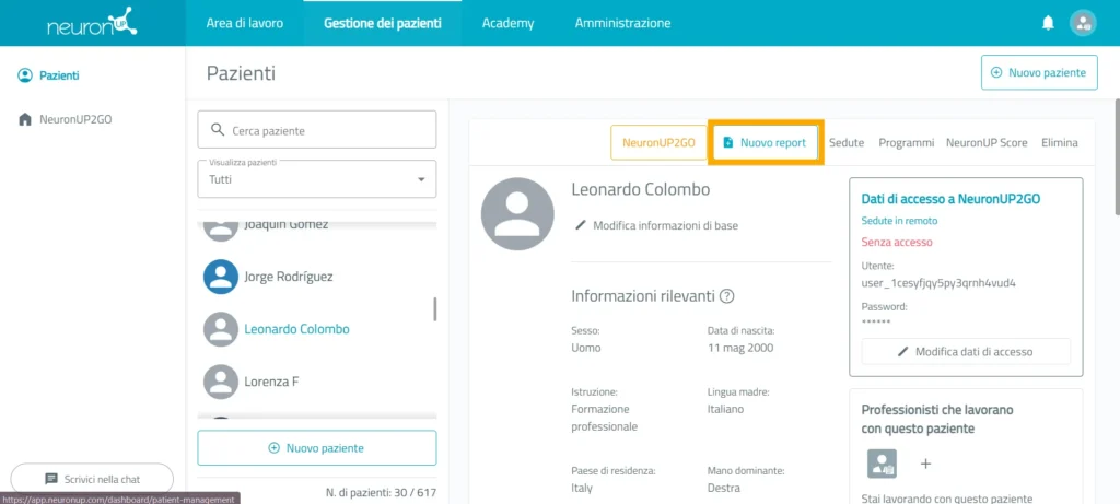 Seleziona «Nuovo report» – NeuronUP