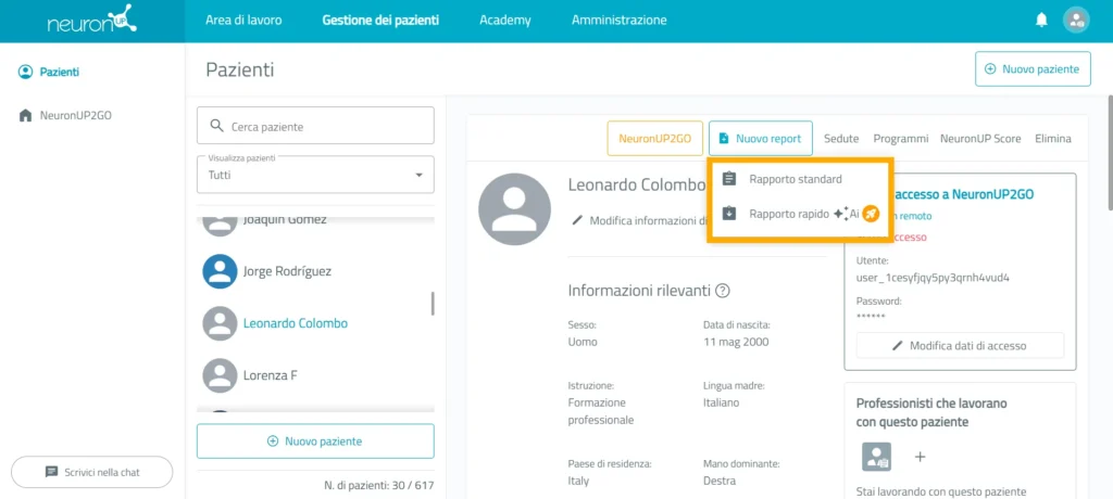 Scegli il tipo di report – NeuronUP