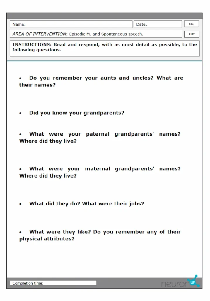 NeuronUP Activities - Autobiograhical Memory