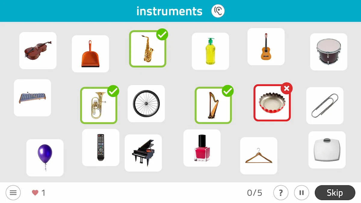 NeuronUP Activities - Select items from a category