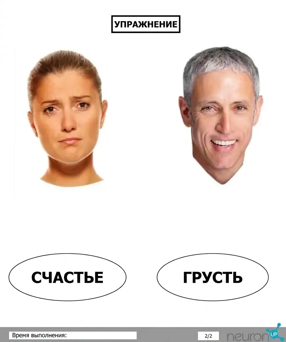 Карточки с двумя лицами — грустным и счастливым — и словами для тренировки соотнесения эмоций и языка в рамках социального познания.