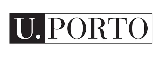 Чёрно-белый логотип Университета Порту (U. PORTO), элегантный шрифт и минималистичный дизайн.