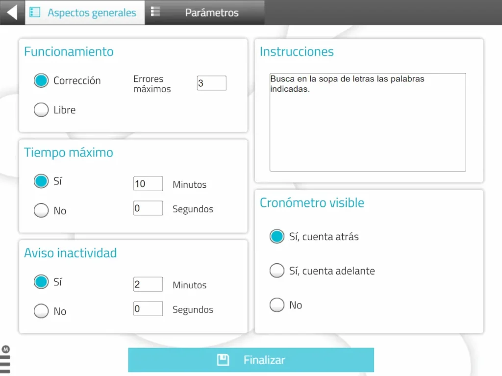 Actividad: Sopa de letras. Aspectos Generales