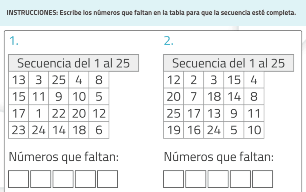 Encontrar los números que faltan NeuronUP