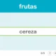 Interfaz de NeuronUP para la categoría relámpago 'frutas': título, campo con 'cereza' verificada y 0/5; botón Finalizar.