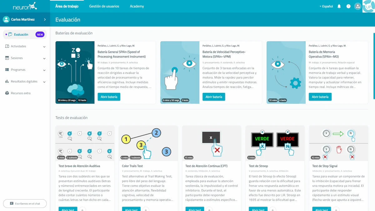 Interfaz NeuronUP Evaluación