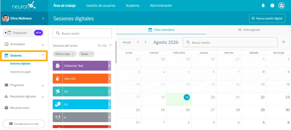 Accede a «Sesiones» – NeuronUP
