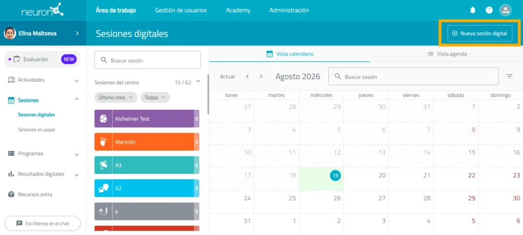 Pulsa en «Nueva sesión digital» – NeuronUP